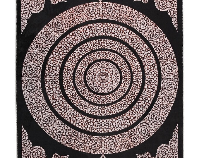 Black Floral Turkish Rug: Soft Area Mat, Machine Washable
