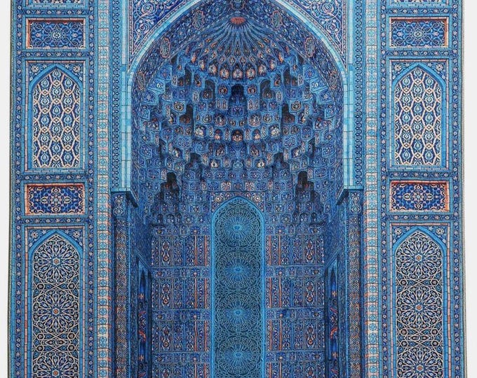 Prayer Mat | Blue Mihrab | Soft Silky Surface | Personalized Turkish Prayer Rug | Islamic Gift