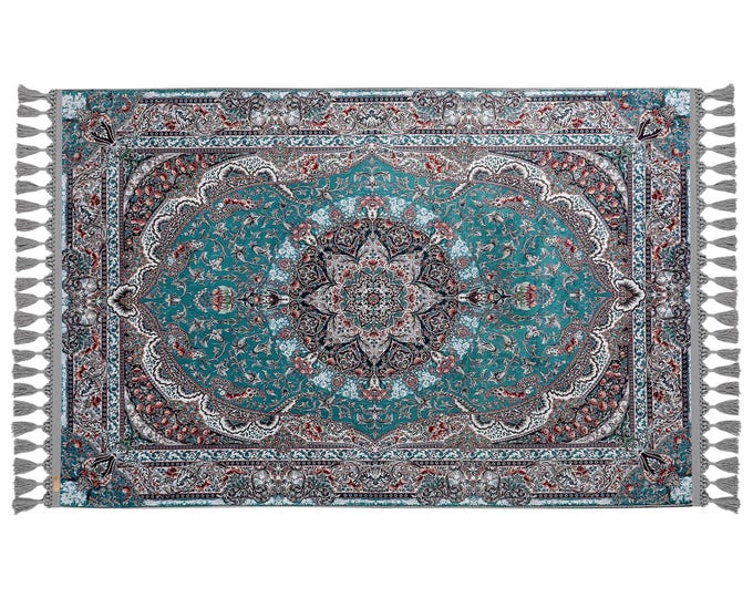 Prayer Rug Green Ottoman Medallion – Islamic Floor Carpet for Home Decor – Soft Non Slip Turkish Rug for Hallway, Office or Entryway