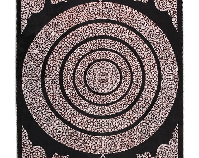 Black Floral Area Rug, Soft Turkish Carpet, Oriental Rug for Living Room, Bedroom Decor