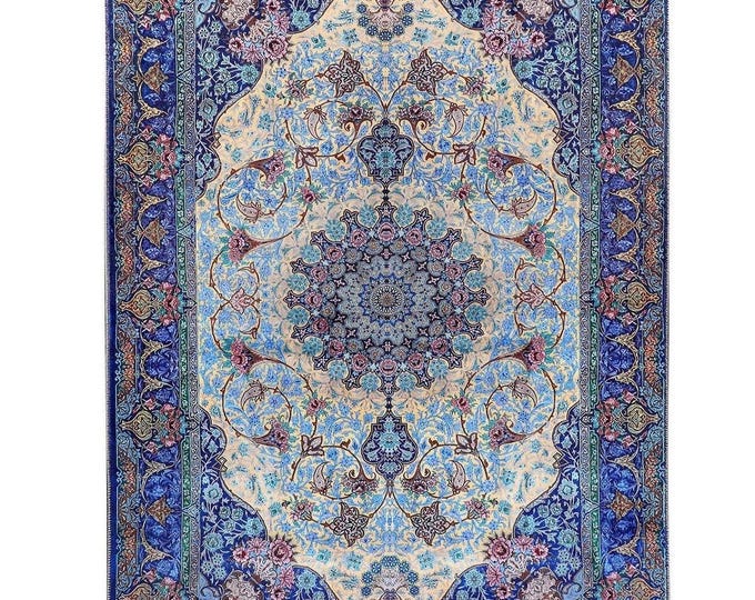 Classic Blue Turkish Prayer Rug and Carpet – Versatile Soft Mat for Prayer, Living Room, Bedroom, Hallway, Kitchen , Home Decor