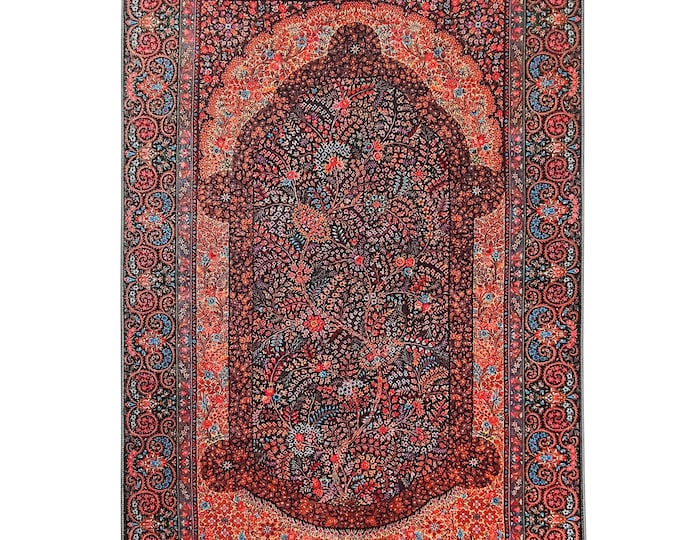 Prayer Rug – Red Floral Mihrab Design – Soft Islamic Prayer Mat – Turkish Muslim Gift for Men, Women, Mom, Dad – Personalized Mat