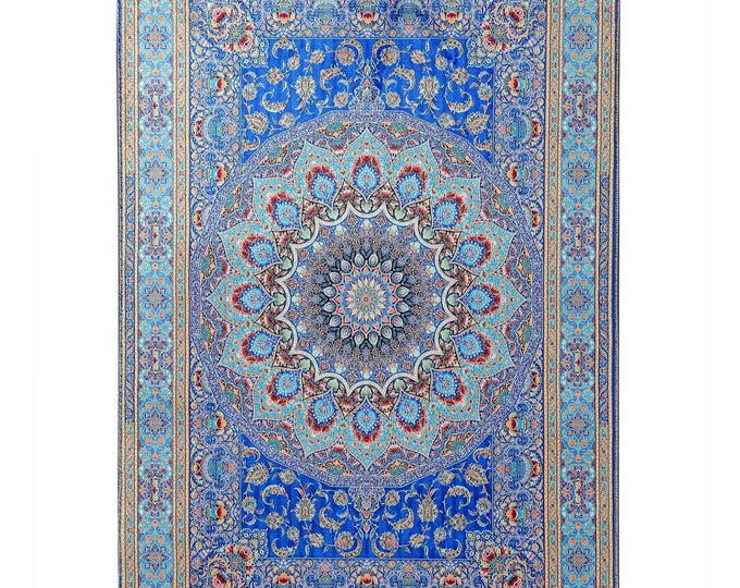 Prayer Rug – Blue Islamic Round Medallion Mat – Turkish Style Carpet for Prayer Room, Office, Entryway or Wall Decor – Muslim Gift