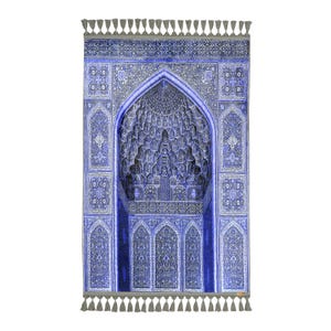 Alfombra de oración / Color azul / Tacto extra suave / Diseño tradicional otomano / Tamaño grande / Regalo islámico ideal / Tamaños personalizados
