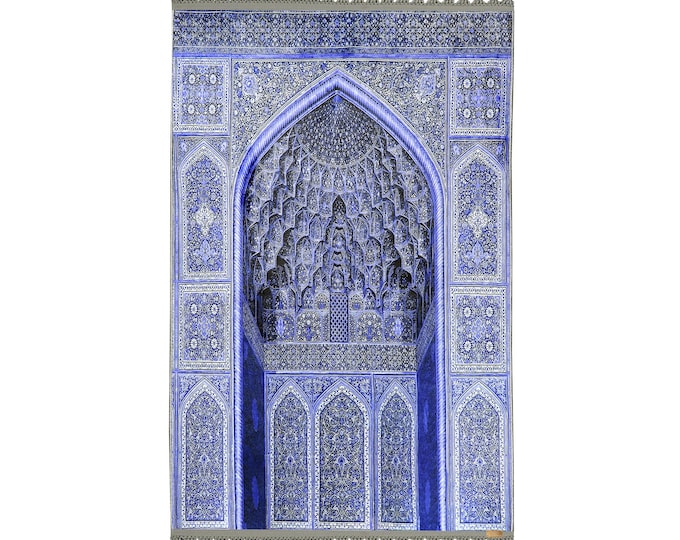 Prayer Rug | Blue Color | Extra Soft Touch | Traditional Ottoman Design | Large Size | Ideal Islamic Gift | Custom Sizes