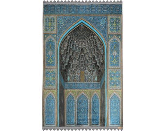 Prayer Mat Blue Mihrab Turkish Prayer Rug Silky Soft Surface Islamic Muslim Ramadan Gift