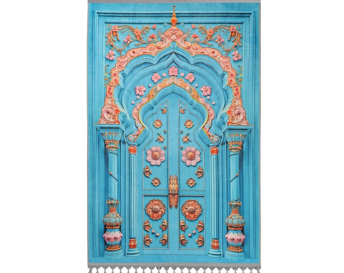 Prayer Rug Turquoise Pink  –Turkish Islamic Soft Mat for Muslim Home Decor – Elegant Prayer Room Carpet 3x5 4x6 5x7 Custom Size Available