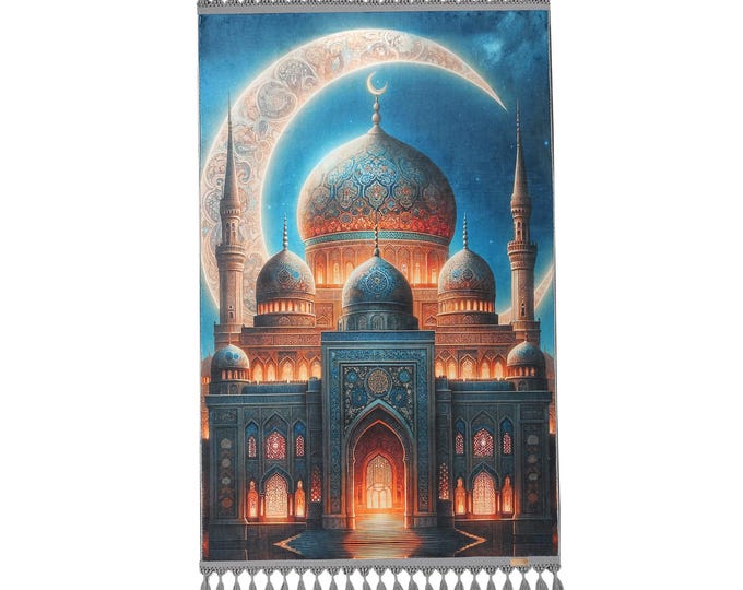 Prayer Rug – Personalized Islamic Prayer Mat with Mosque Motif | Custom Name Muslim Gift | Elegant Seccade for Daily Salah or Eid Gift