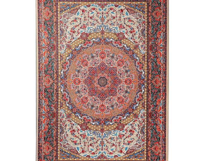 Prayer Rug Red Green Turkish Carpet – Luxury Islamic Floor Mat for Living Room, Bedroom, Kitchen, Office, Entryway – Muslim Gift 5x7 4x6  ft