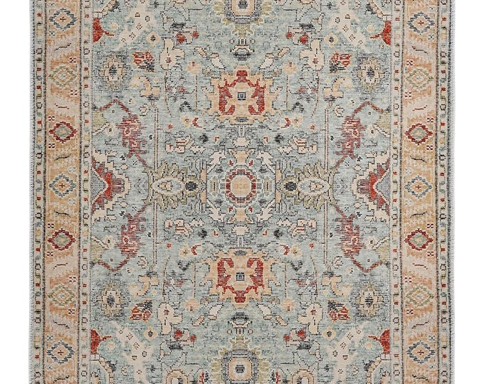 Turkish Green Rug : Floral Carpet  5x8 Area Mat , Kilim For Bedroom ,Living Room