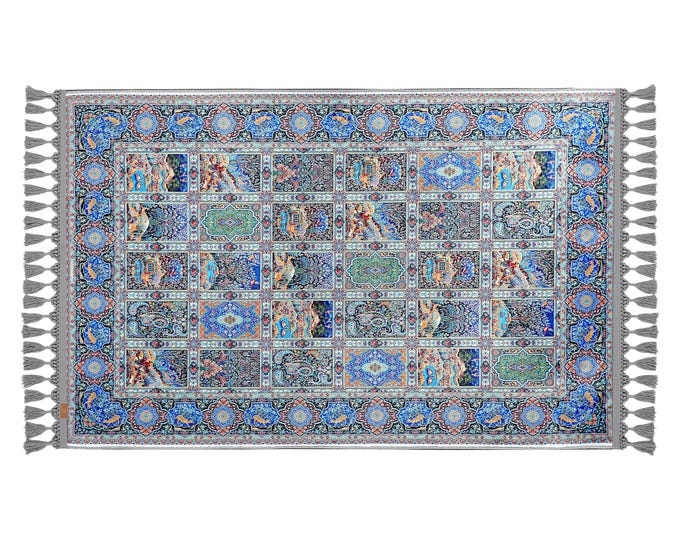 Prayer Rug - Persian Mosaic Islamic Carpet – Blue Green Decorative Mat – Turkish Wall Hanging or Floor Rug – Gift for Muslims Home Decor