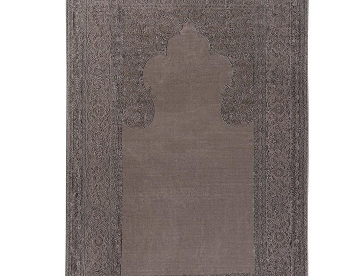 Prayer Rug Gray Solid Minimalist – Turkish Islamic Mat with Arched Design – Soft Washable Muslim Carpet – Gift for Men Women