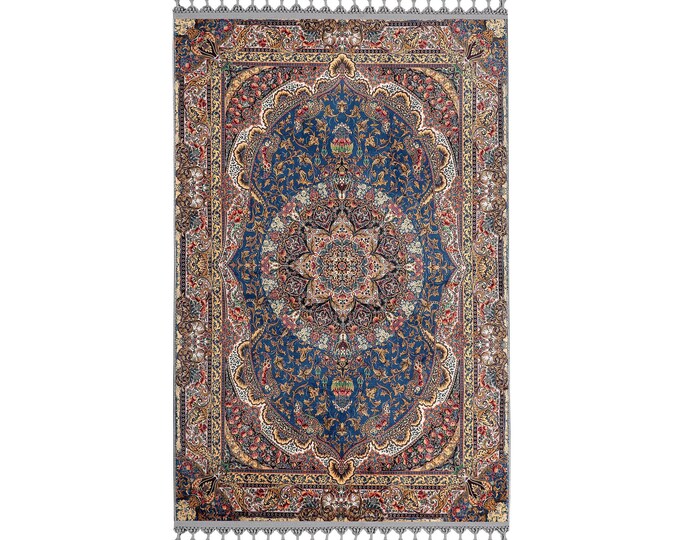 Prayer Rug – Elegant Turkish Classic Hand-Woven Style in Blue | Islamic Art Area Rug & Wall Decor | Perfect Gift for Muslims