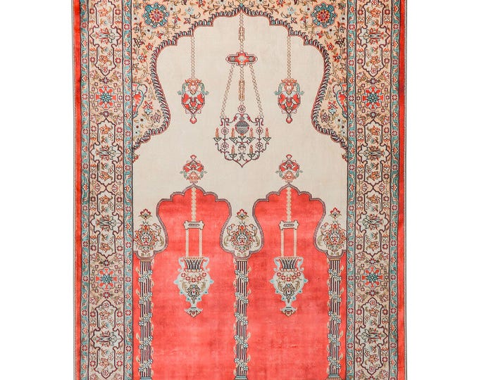 Classic Ottoman Turkish Prayer Rug – Elegant Islamic Mat – Perfect Gift for Mom and Dad – Soft Non-Slip, Heritage Design