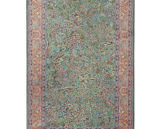 Multicolor Green Prayer Mat & Rug – Floral Turkish Carpet for Living Room, Bedroom , Entryway – Luxury Islamic Gift – Custom Size Home Decor