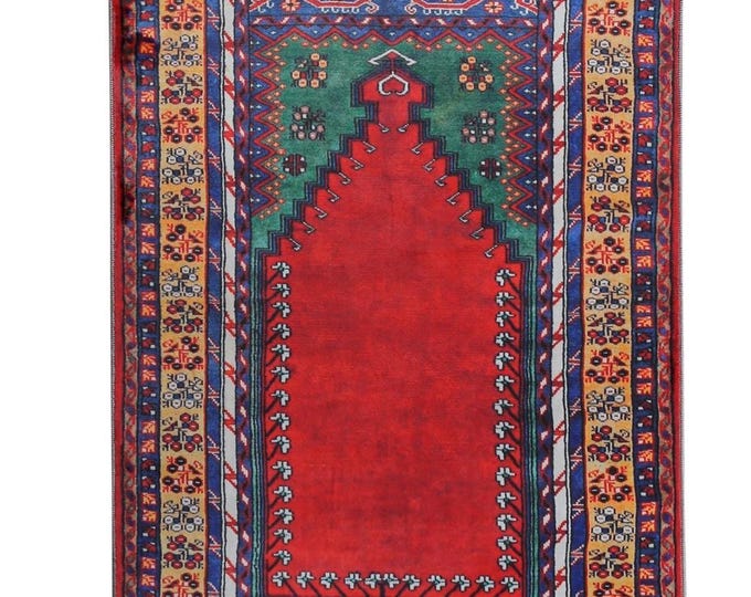 Prayer Rug – Luxury Traditional Red Mihrab Turkish Carpet – Soft Islamic Mat – Perfect Gift for Mom and Dad – Muslim Prayer Room  Home Decor