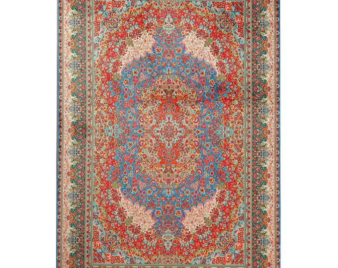 Prayer Rug Multicolor Persian Floral Carpet – Luxury Turkish Floor Mat for Living Room Bedroom Entryway – Custom Size Islamic Home Decor 5x7