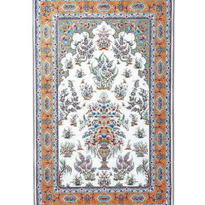 Turkish Prayer Rug: Soft Floral  Islamic Sajadah, Green & White