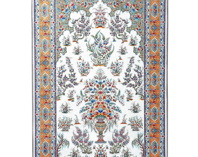Green White Floral Personalized Prayer Rug – Islamic Mat Gift for Mom Dad Sister – Soft Non-Slip Muslim Decor