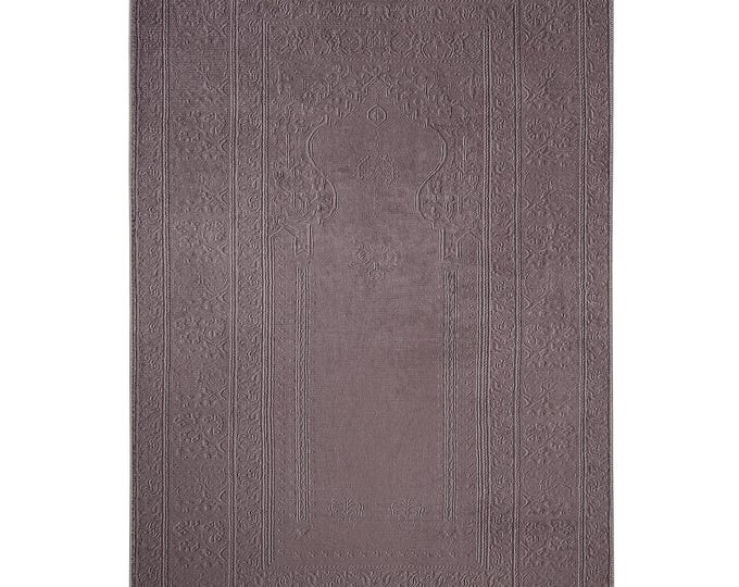 Elegant Gray Prayer Rug – Soft Texture, Non-Slip Cotton Base, Custom Sizes, Woven Fringe | Perfect for Daily Prayer & Home Use