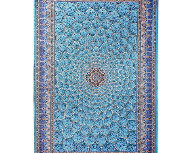 Prayer Rug Blue Mandala Turkish Carpet – Luxury Soft Decorative Floor Mat for Living Room, Bedroom, Office, Entryway – Custom Size 4x6 ft