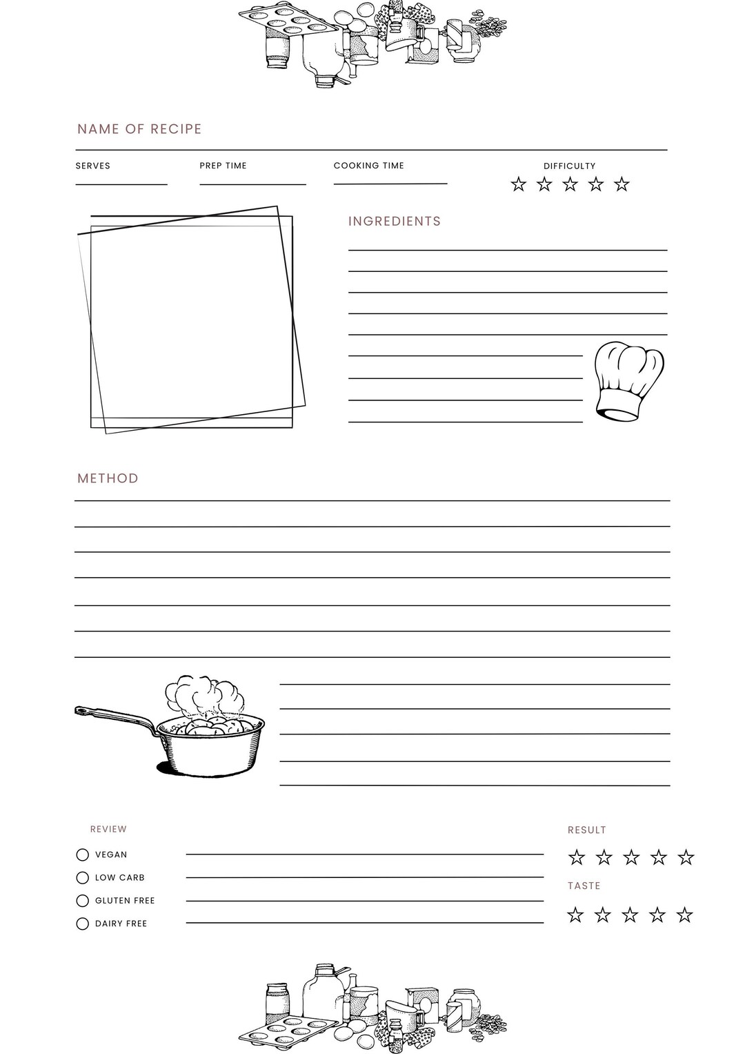 Digital Recipe Page to Create Your Own Recipe Book to Print or Etsy