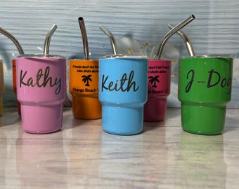Custom Engraved 3 oz. Mini-Tumbler with Stainless Steel Straw - Choose your design - Perfect for Kids and Adults