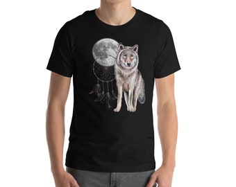 Camisa de lobo Camisa amante de los animales Camisa Dreamcatcher Camisa de luna llena Camisa de lobo Camisa de naturaleza Camisa de animal espíritu Camisa de camping Regalo