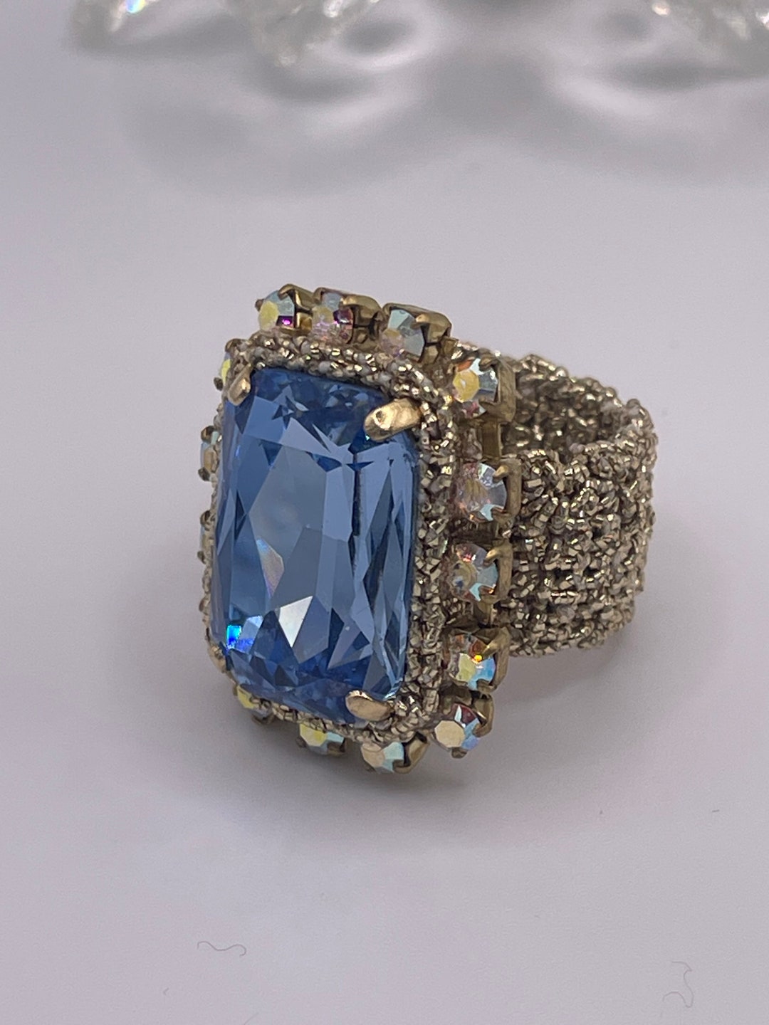Ring With Rectangular Crystal Crocheted With Jewel Yarns and ...