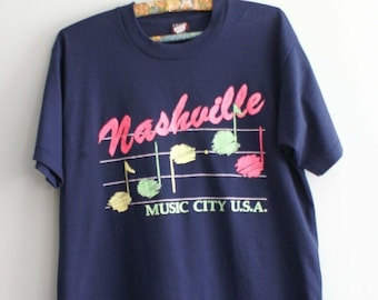 Vintage Nashville Tee - 80s Music City Screen Stars Shirt, Single Stitch, Retro Concert Wear, Unique Gift for Music Lovers