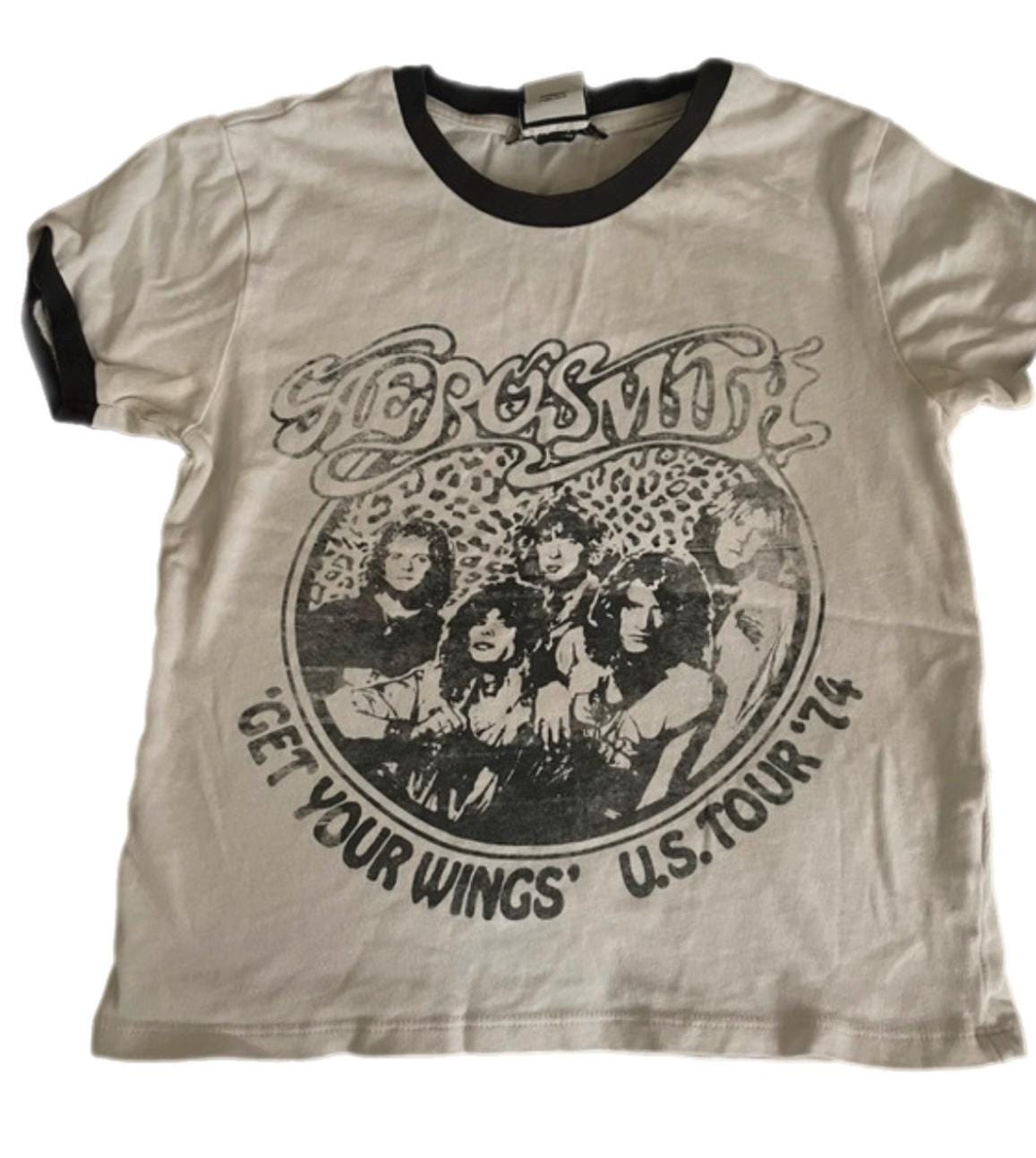 Vintage 70s Style Raglan Aerosmith Crop Top Ladies Shirt Blouse