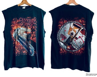 Early 2000s True Vintage Cannibal Corpse T-shirt, Vintage Cannibal Meat Slasher Mens Tank Top
