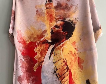 Hermosa camiseta vintage de Freddie Mercury con estampado integral: camiseta vintage de Queen, camiseta de banda