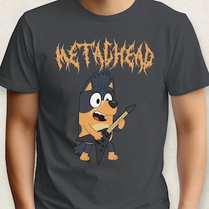 Bluey Style Metalhead Guitar Shirt, Cartoon, Black Metal, Goth Disney, Deathmetal, Blegh, Rock n Roll, Alternative, Punk Rock, Heavy Metal