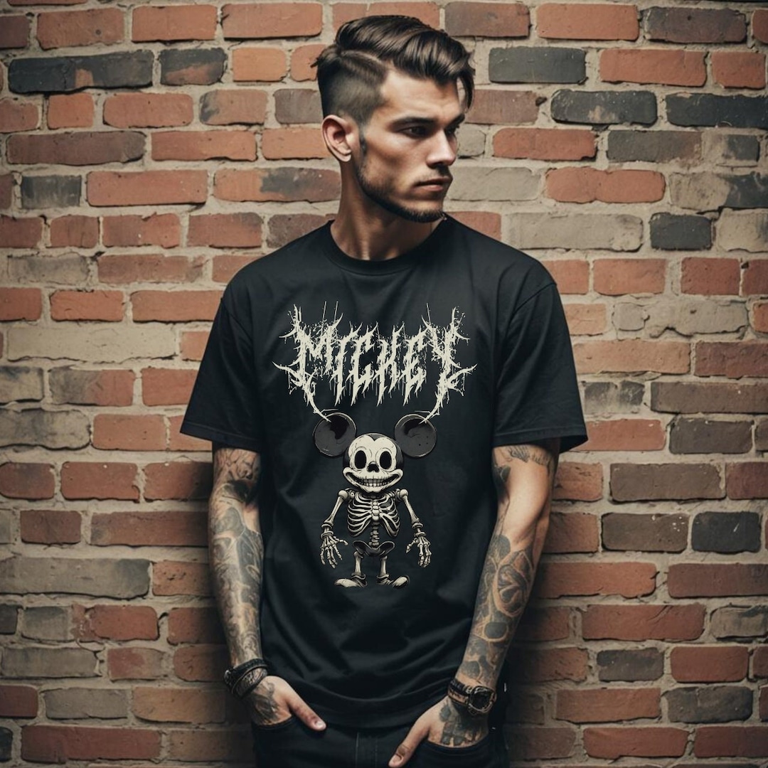 Mickey Skeleton Metal Shirt, Black Metal, Goth Disney, Deathmetal
