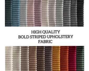 Tela de tapicería de rayas llamativas de alta calidad, disponible en 21 colores. Duradera y perfecta para muebles elegantes. Se vende cortada a medida.