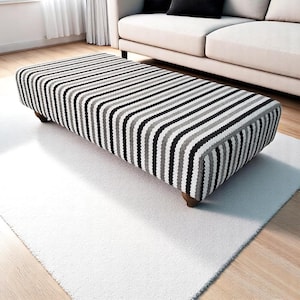 Striped Footstool – Handmade Upholstered Ottoman for Couch, Modern Footrest Only