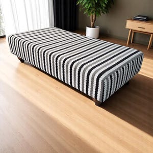 Striped Footstool – Handmade Upholstered Ottoman for Couch, Modern Footrest Only