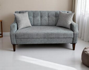 Divano a due posti, divano scandinavo minimalista – divano a due posti con schienale trapuntato e gambe in legno di faggio