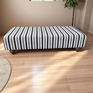 Striped Footstool – Handmade Upholstered Ottoman for Couch, Modern Footrest Only