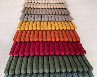 Tela de tapicería de rayas llamativas de alta calidad, disponible en 21 colores. Duradera y perfecta para muebles elegantes. Se vende cortada a medida.