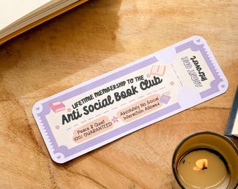Marcapáginas de papel impreso por ambas caras "Club del Libro Antisocial" | Marcapáginas hechos a mano, accesorios para libros, artículos de librería