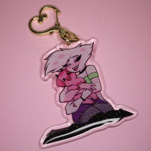 Angel and Nuggs Acrylic Glitter Charm | Keychain