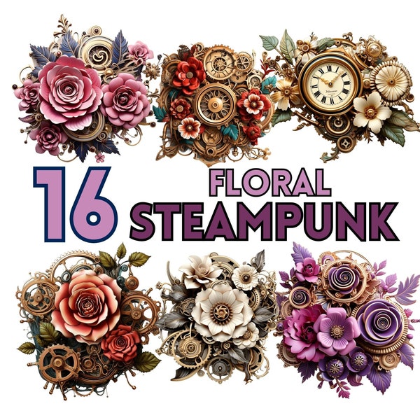 Steampunk Flowers Clipart Floral Clipart Watercolor Steampunk PNG Floral Wedding Clipart Floral Steampunk Clip Art Bouquet Png Steam Punk