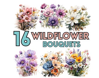 Wildflowers Bouquet Clipart Wildflower PNG Pink Watercolor Flowers Clipart Wedding Invitation Wedding Meadow Floral Clip Art Wild Flowers