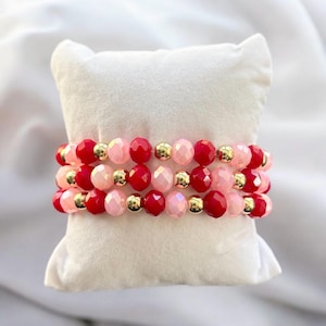 Red Pink and Gold Valentine&#39;s Bracelet