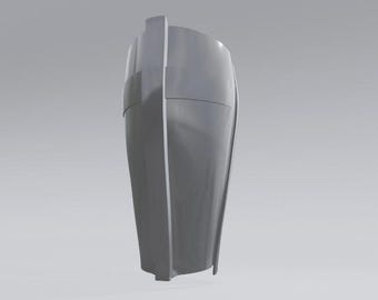 May include: A gray, stylized, 3D-rendered object with a curved, elongated shape. The object has a segmented design with a band around the middle. The overall form is smooth and modern, with a minimalist aesthetic.
