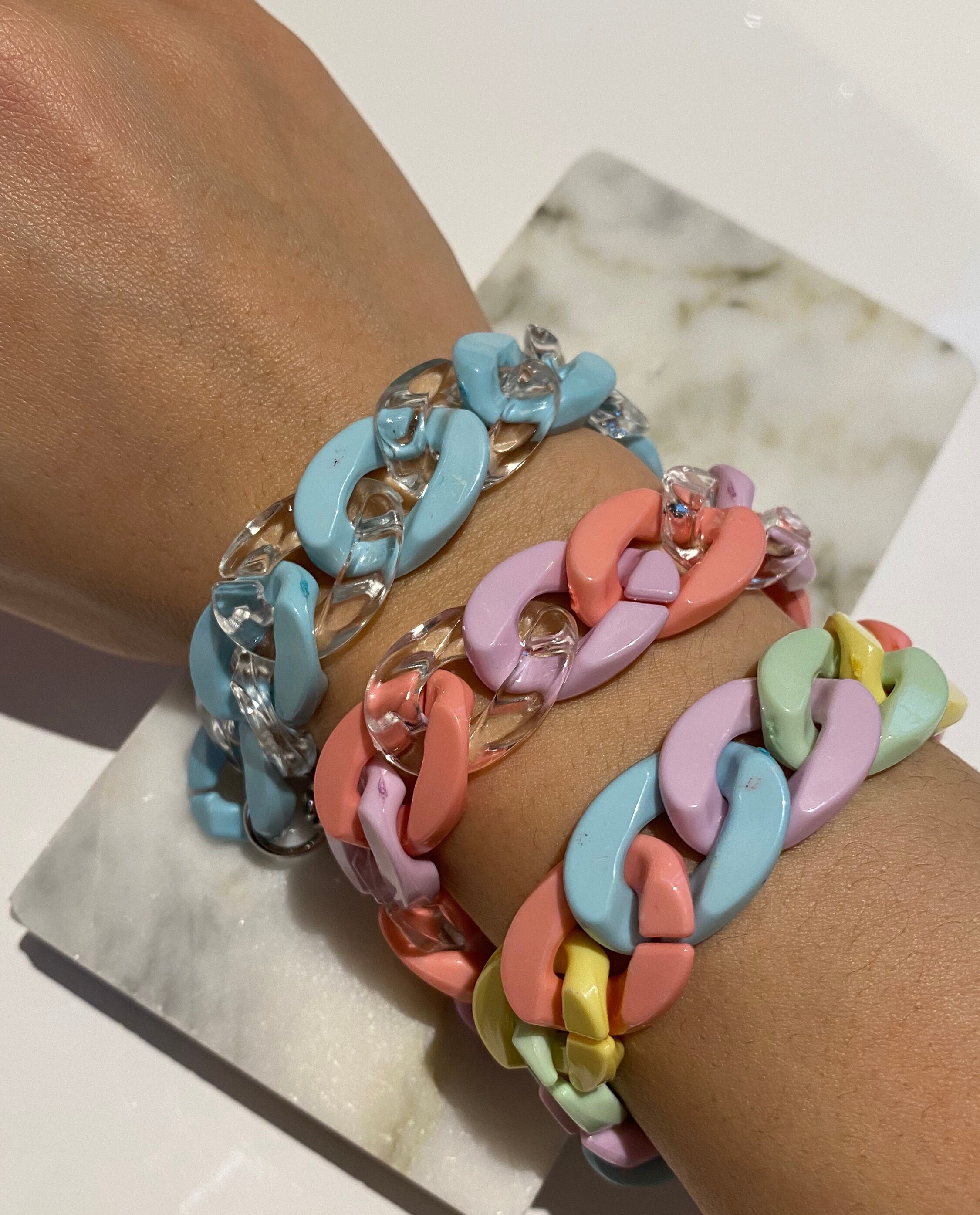 10pcs,newest Fashion Box Chain Bracelets Enamel Bracelet Jewelry Colorful  Link Chain Bracelet for Woman Girl 