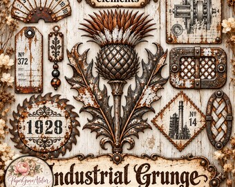 Druckbares Grunge-Industrie-Ephemera-Set für Junk Journals & Scrapbooking