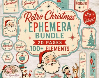 Druckbares Retro-Weihnachts-Ephemera-Set für Junk Journals & Scrapbooking